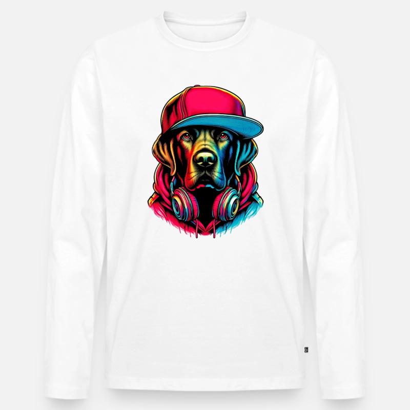 Hund - Männer Premium Bio Langarmshirt - Weiß