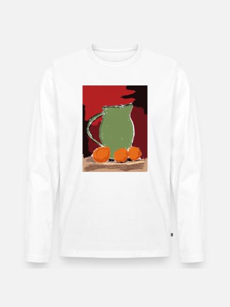 Kunstvoll Stillleben-Krug mit Orangen - Männer Premium Bio Langarmshirt - Weiß