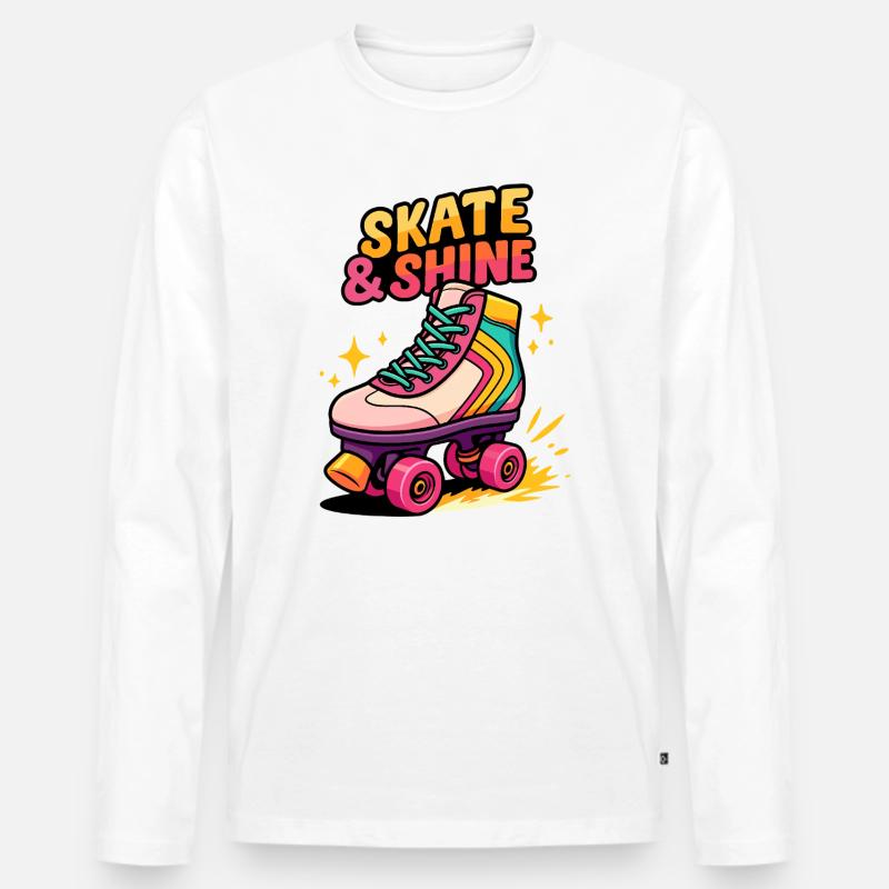 Skate & Shine Neon Roller - Männer Premium Bio Langarmshirt - Weiß