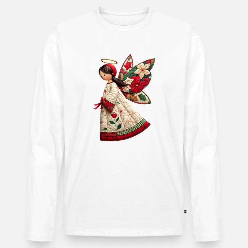 Weihnachtsengel mit Weihnachtsblumen - Männer Premium Bio Langarmshirt - Weiß
