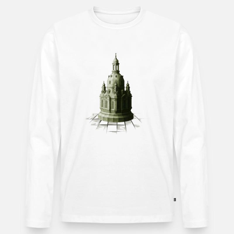 Low Poly Schach Dame Frauenkirche - Männer Premium Bio Langarmshirt - Weiß