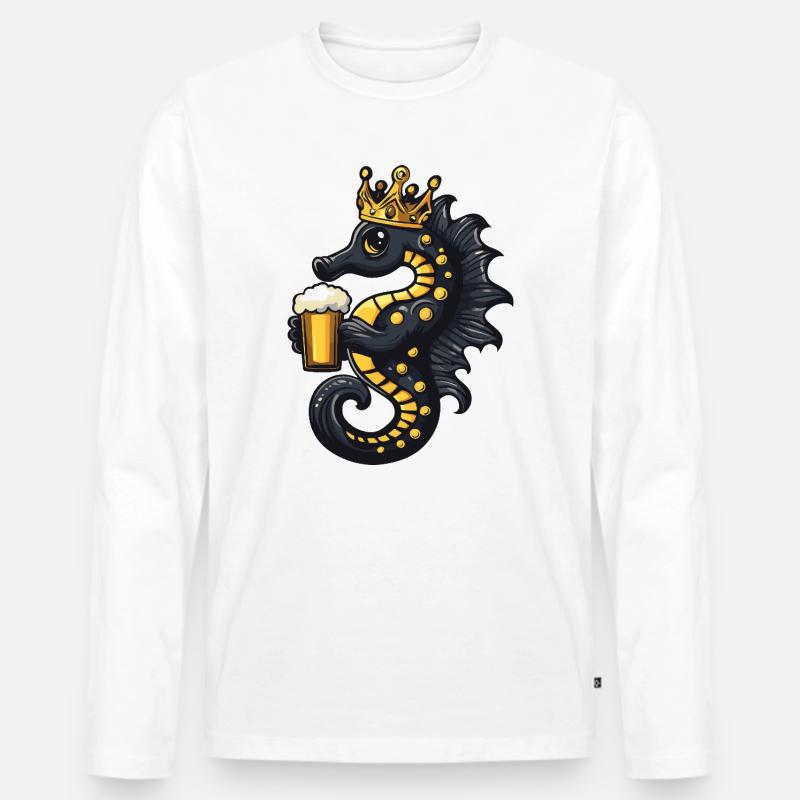 Seepferd Bier König - Männer Premium Bio Langarmshirt - Weiß