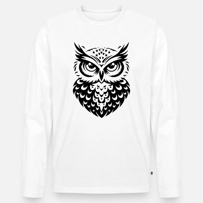 Eule - Männer Premium Bio Langarmshirt - Weiß