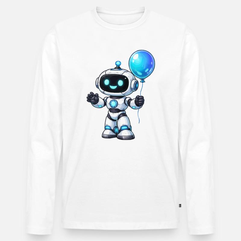 Kleiner Roboter mit Ballon - Männer Premium Bio Langarmshirt - Weiß