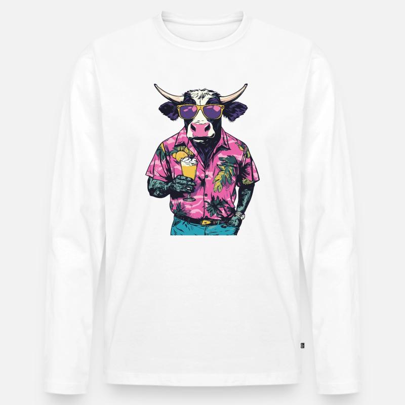 Kuh Comic Sommer - Männer Premium Bio Langarmshirt - Weiß