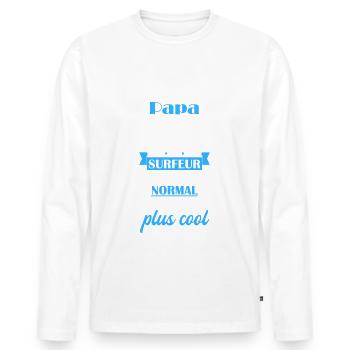 papa cool surfeur, cadeau fête des pères - T-shirt manches longues Premium bio Homme - blanc - Devant - Nico (187cm)
