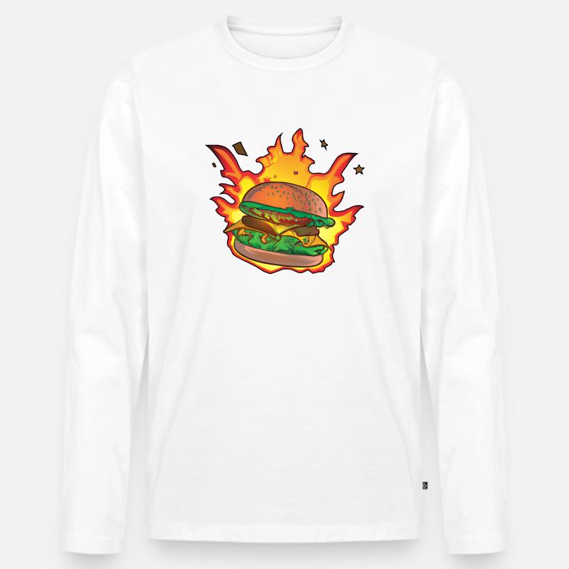 Burning Burger / Cheeseburger - Männer Premium Bio Langarmshirt - Weiß