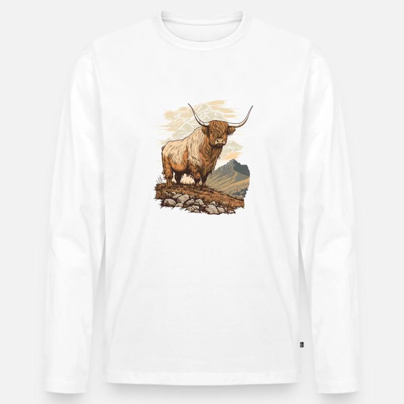 Hochlandkuh - Männer Premium Bio Langarmshirt - Weiß