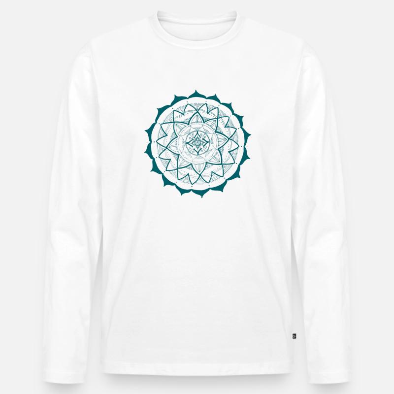 Mandala 16 in petrol - Männer Premium Bio Langarmshirt - Weiß
