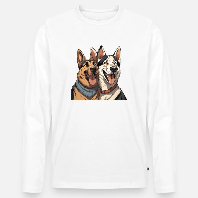 Schäferhund & Husky in Liebe - Männer Premium Bio Langarmshirt - Weiß