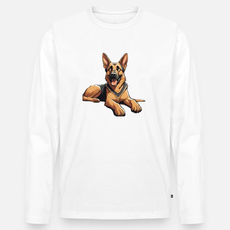Der glückliche Schäferhund Max - Männer Premium Bio Langarmshirt - Weiß