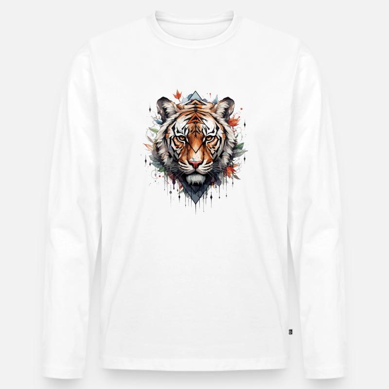 Tiger - Männer Premium Bio Langarmshirt - Weiß