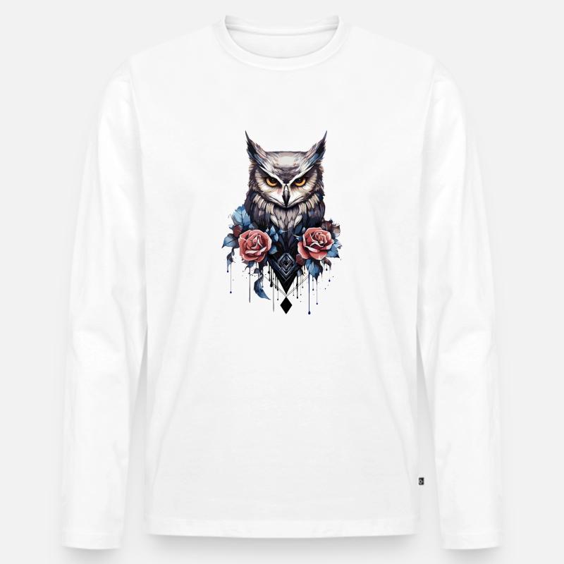 Eule geometrisch - Männer Premium Bio Langarmshirt - Weiß