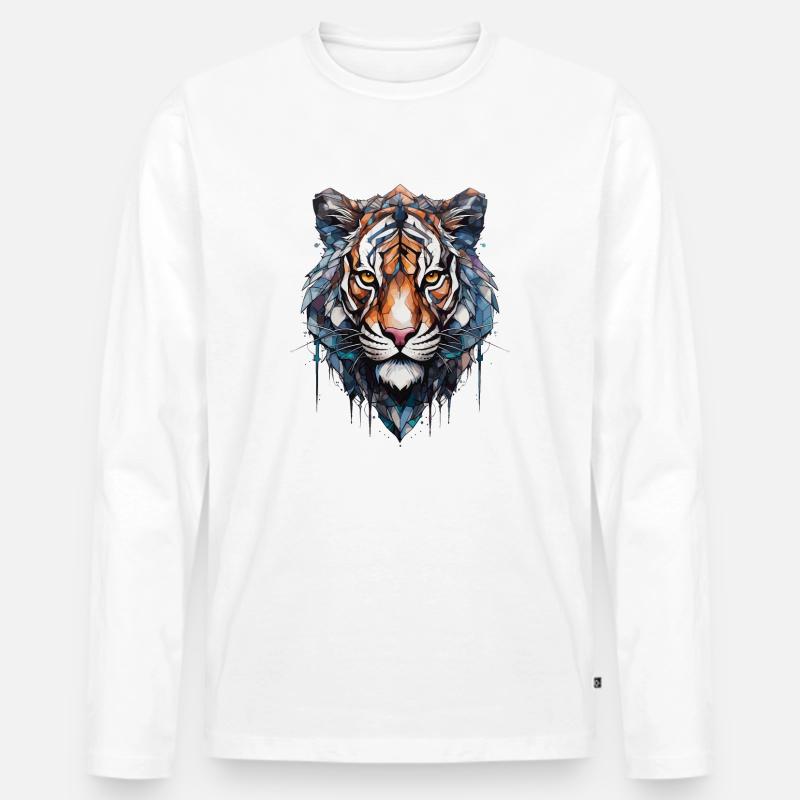 Tiger - Männer Premium Bio Langarmshirt - Weiß
