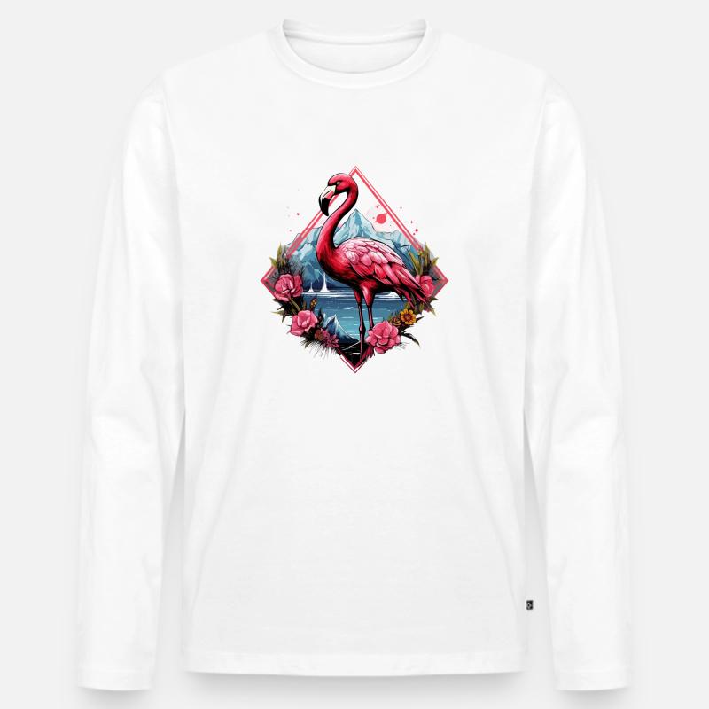 Flamingo - Männer Premium Bio Langarmshirt - Weiß