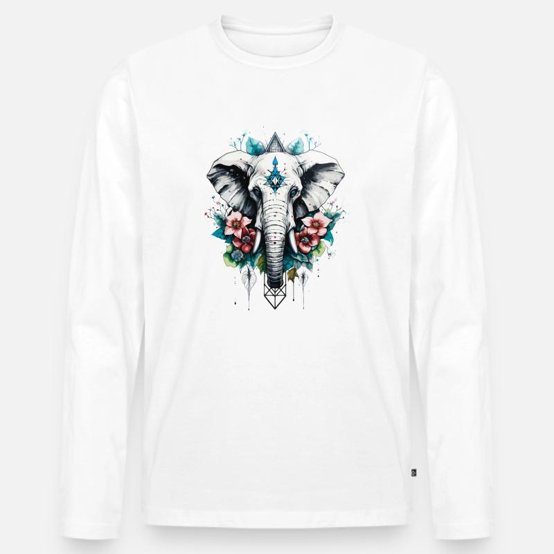 Elefant geometrisch - Männer Premium Bio Langarmshirt - Weiß