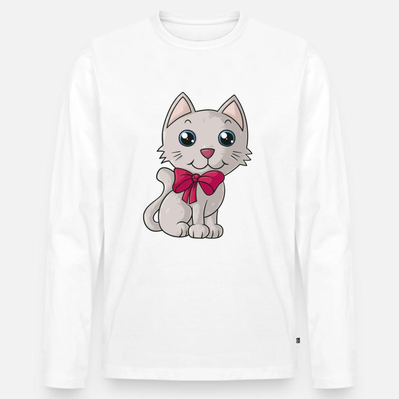 Süße Comic Katze - Männer Premium Bio Langarmshirt - Weiß