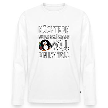 nüchtern bin ich schüchtern - voll bin ich toll - Männer Premium Bio Langarmshirt - Weiß - Vorne - Nico (187cm)