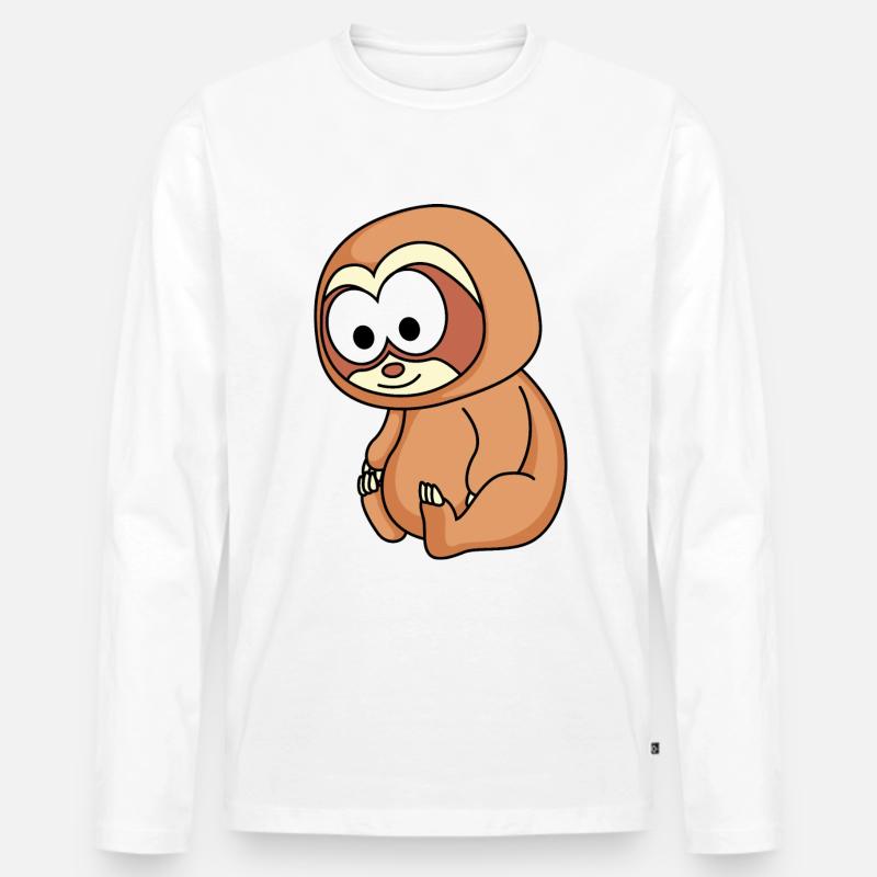 Faultier Comic Tier - Männer Premium Bio Langarmshirt - Weiß