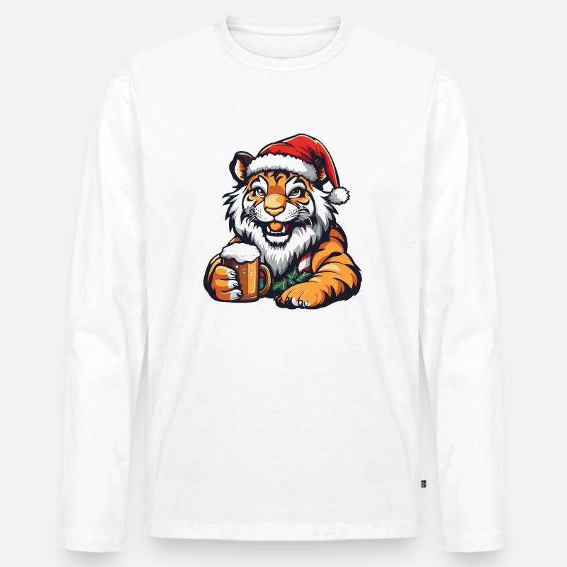 Tiger Weihnachten Bier - Männer Premium Bio Langarmshirt - Weiß