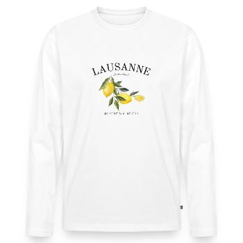 Lausanne - Suisse - Lac Léman - Canton de Vaud - T-shirt manches longues Premium bio Homme - blanc - Devant - Nico (187cm)