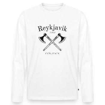 Reykjavik - Iceland - Nordatlantik - Geschenk - Männer Premium Bio Langarmshirt - Weiß - Vorne - Nico (187cm)