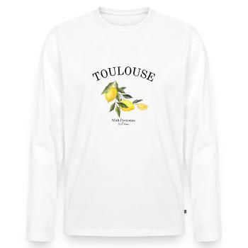 Toulouse - Frankreich - Souvenir - Reise - Männer Premium Bio Langarmshirt - Weiß - Vorne - Nico (187cm)