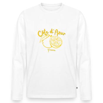 Côte d’Azur - Saint Tropez - Vacances - France - T-shirt manches longues Premium bio Homme - blanc - Devant - Nico (187cm)