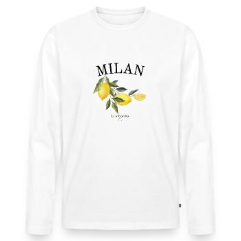 Milan - Italy - Souvenirs - Travel - Holidays - Men's Premium Organic Long Sleeve Shirt - white - Front - Nico (187cm)