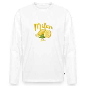 Milan - Italy - Souvenirs - Travel - Holidays - Men's Premium Organic Long Sleeve Shirt - white - Front - Nico (187cm)