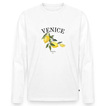 Venise - Italie - Souvenirs - Voyages - Vacances - T-shirt manches longues Premium bio Homme - blanc - Devant - Nico (187cm)