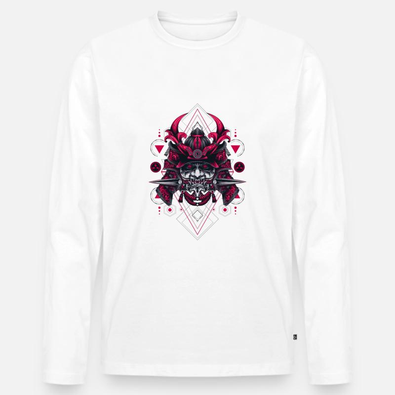 ONI SAMURAI SACRED GEOMETRY - Männer Premium Bio Langarmshirt - Weiß