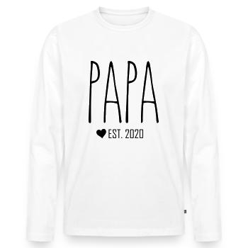 PAPA EST2020 - Männer Premium Bio Langarmshirt - Weiß - Vorne - Nico (187cm)