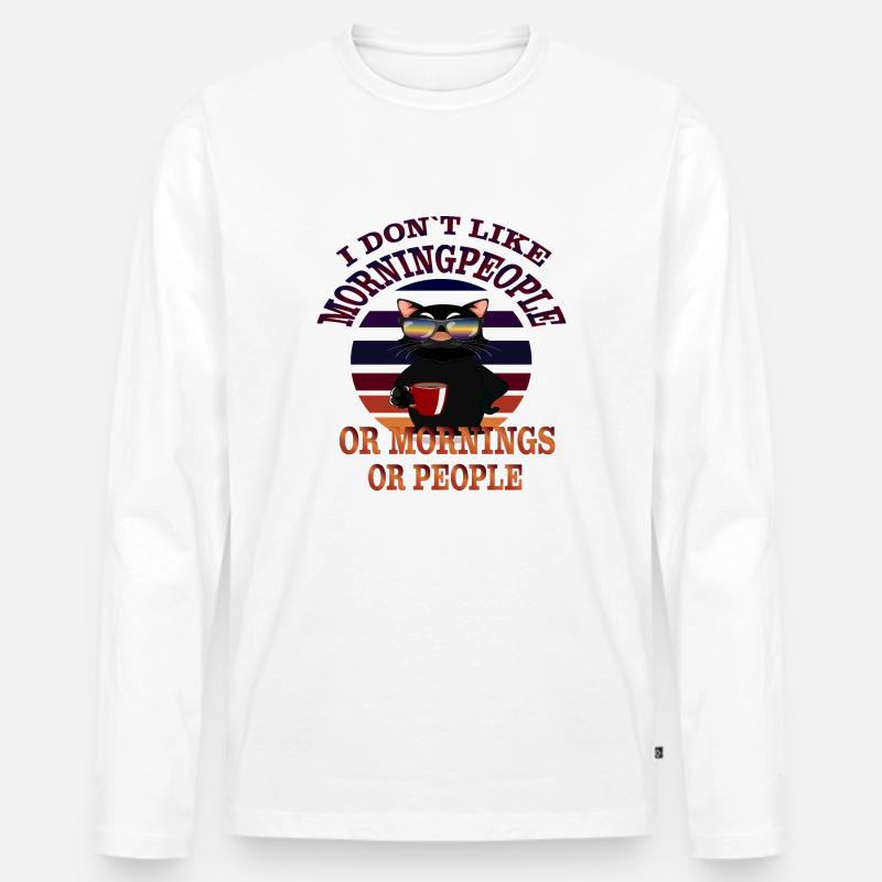 Morgenmuffel Kaffee Katze Motiv - Männer Premium Bio Langarmshirt - Weiß