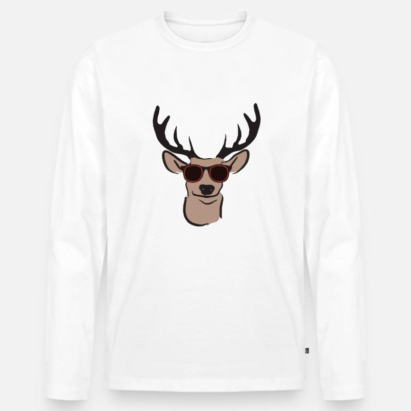 Hirsch mit Sonnenbrille - Männer Premium Bio Langarmshirt - Weiß