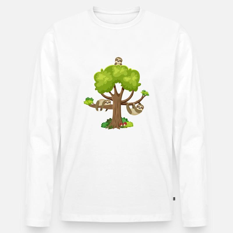 Faultier Baum - Männer Premium Bio Langarmshirt - Weiß