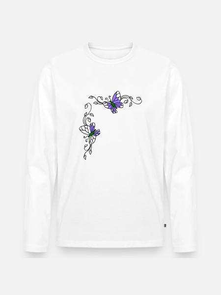 Butterflies with flower tendrils - Men's Premium Organic Long Sleeve Shirt - white
