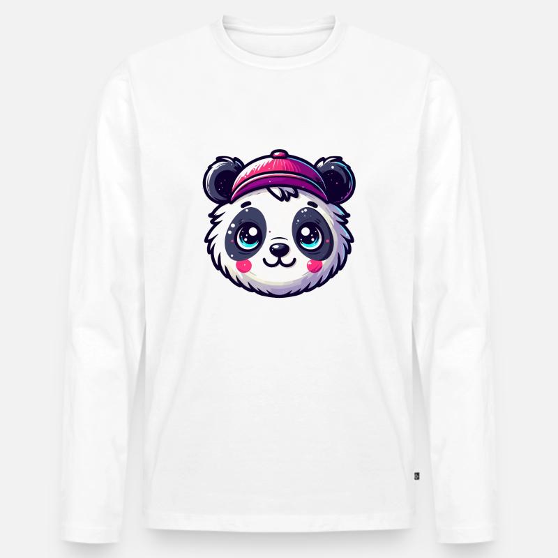 Panda Kopf mit Kappe - Männer Premium Bio Langarmshirt - Weiß