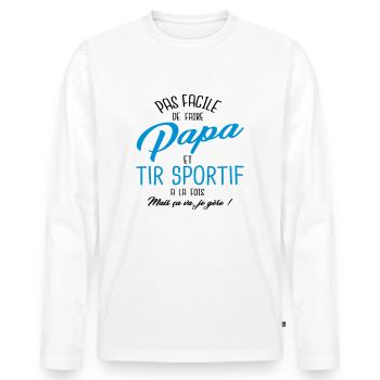 Papa et tir sportif - T-shirt manches longues Premium bio Homme - blanc - Devant - Nico (187cm)