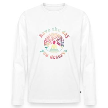 Passez la journée que vous méritez! Bouddha, arbre de vie - T-shirt manches longues Premium bio Homme - blanc - Devant - Nico (187cm)