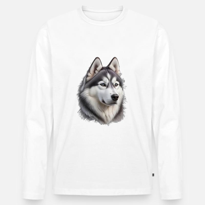 Husky - Männer Premium Bio Langarmshirt - Weiß
