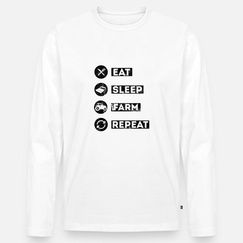 Essen Schlafen Farm Spruch - Männer Premium Bio Langarmshirt - Weiß