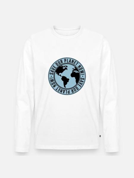 save our planet now - earth - Men's Premium Organic Long Sleeve Shirt - white