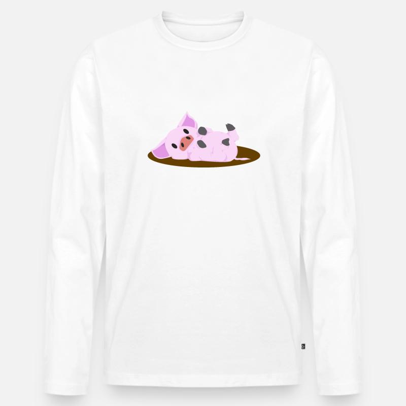 Rosa Schwein Lying - Männer Premium Bio Langarmshirt - Weiß