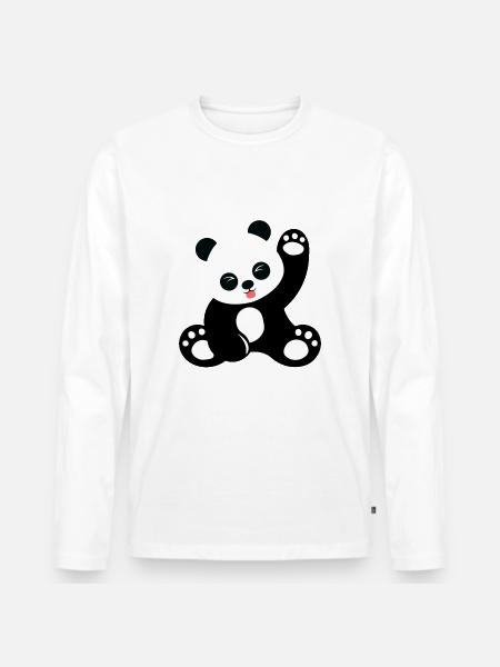 Cute sitting panda cartoon - Men's Premium Organic Long Sleeve Shirt - white