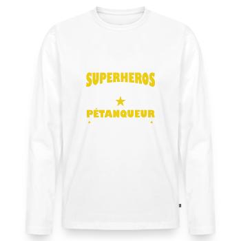 Pétanqueur pétanque super héros cadeau drôle - T-shirt manches longues Premium bio Homme - blanc - Devant - Nico (187cm)