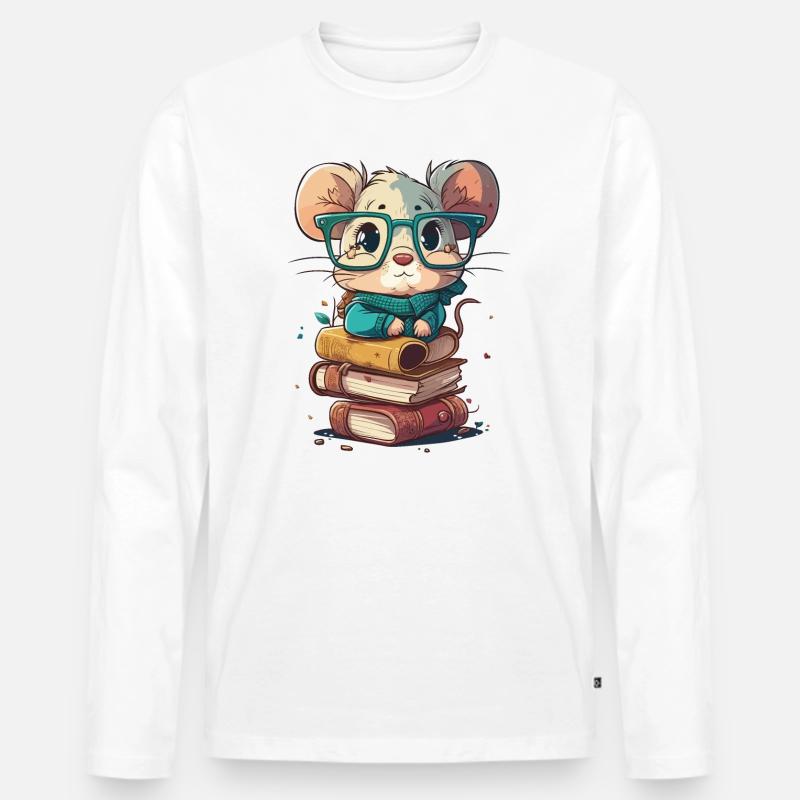 Bücherwurm-Maus - Männer Premium Bio Langarmshirt - Weiß