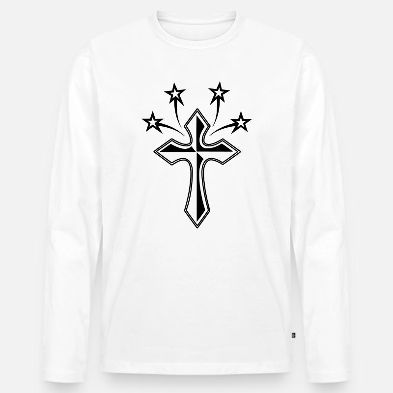 Kreuz mit vier Sternen - Männer Premium Bio Langarmshirt - Weiß