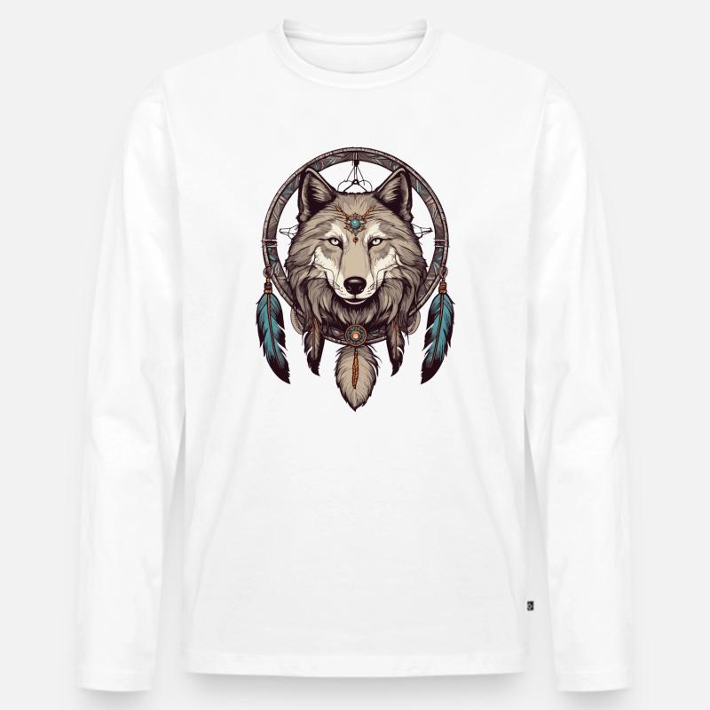 Traumfänger mit Wolf - Männer Premium Bio Langarmshirt - Weiß