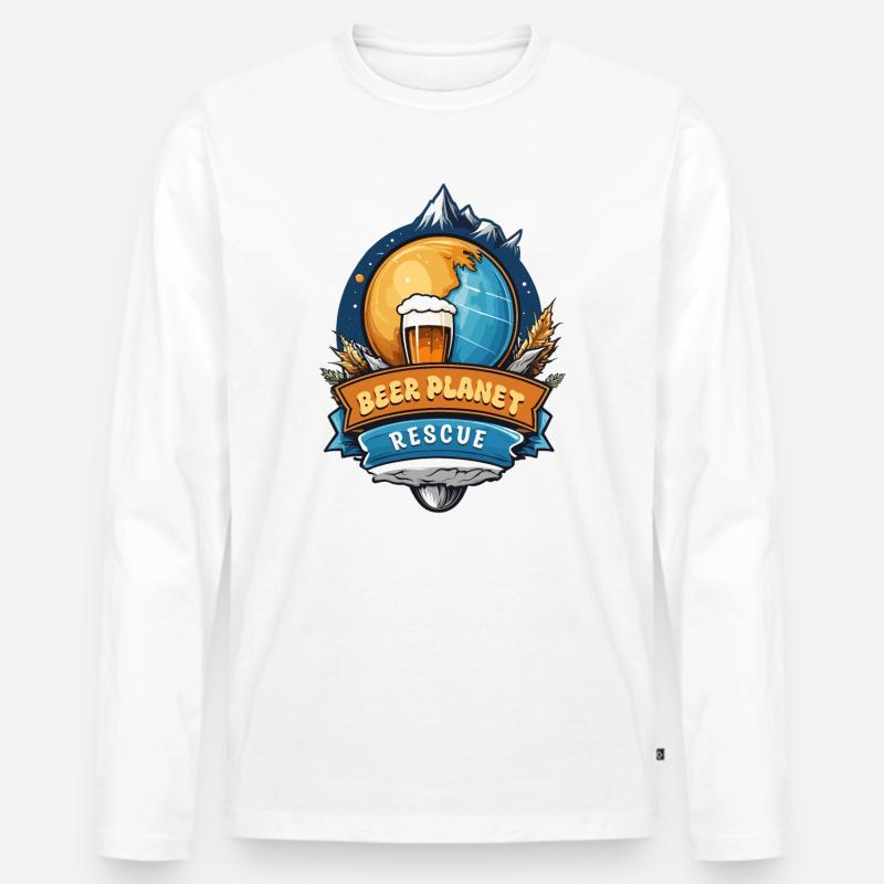 Bier Planet Retten - Männer Premium Bio Langarmshirt - Weiß